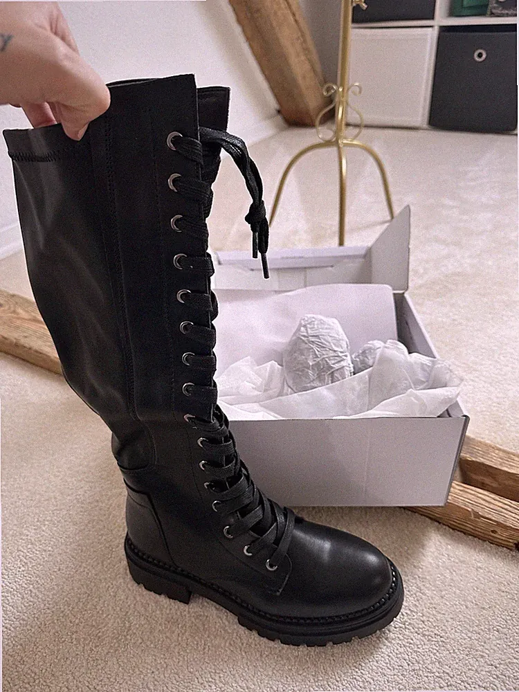DREAM PAIRS Damenstiefel Bis Kniehöhe Hoher Absatz Leder Schwarz 38