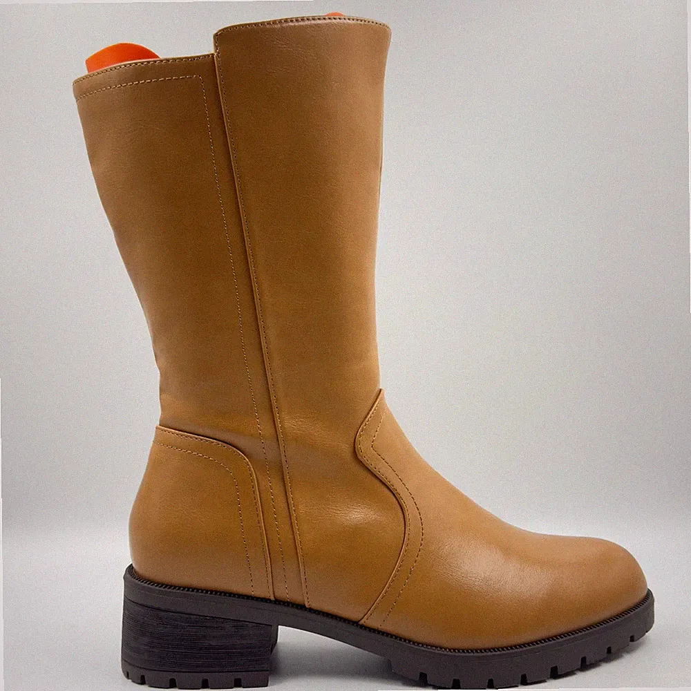 Dream Pairs halbhoher brauner Damenreitstiefel aus Kunstleder UK-Größe 7