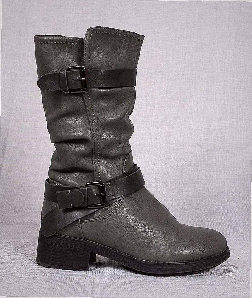DREAMPAIRS graue vegane freundliche halbhohe Winterreitstiefel mit Kunstfell. UK 5