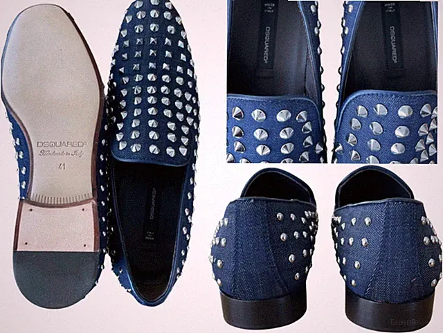 DSQUARED2 DEADSTOCK HANDMADE STUDS JEANS DENIM SHOES SLIPPERS SNEAKERS SCHUHE 41