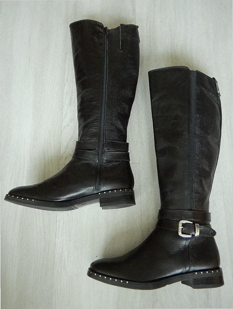 Dune Damen flache Kniestiefel schwarz Leder Größe 3,5 / 36