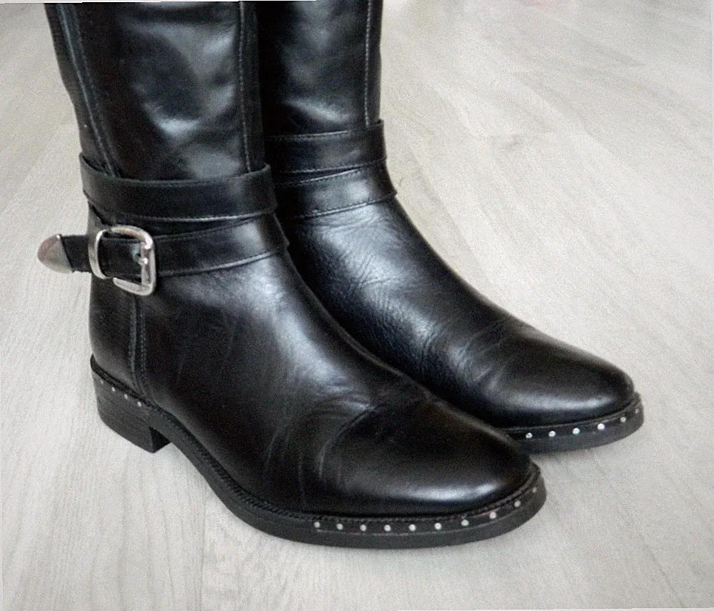 Dune Damen flache Kniestiefel schwarz Leder Größe 3,5 / 36