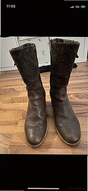 Dunkelbraune Ungefütterte Stiefeletten mit Blumenmuster In gr. 39 Von Deerberg