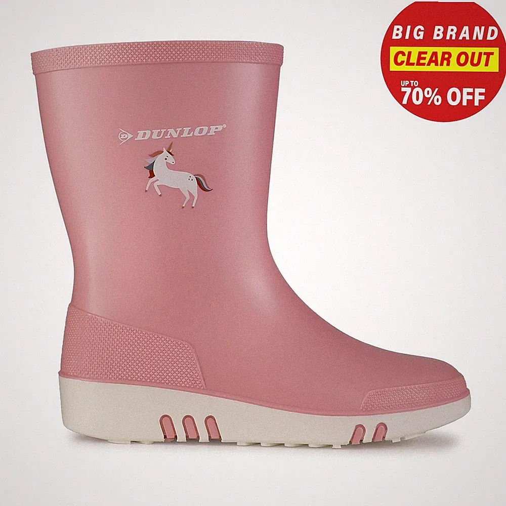 Dunlop Einhorn Kinder Mini Gummistiefel Wasserfest Regen Gummistiefel Pink