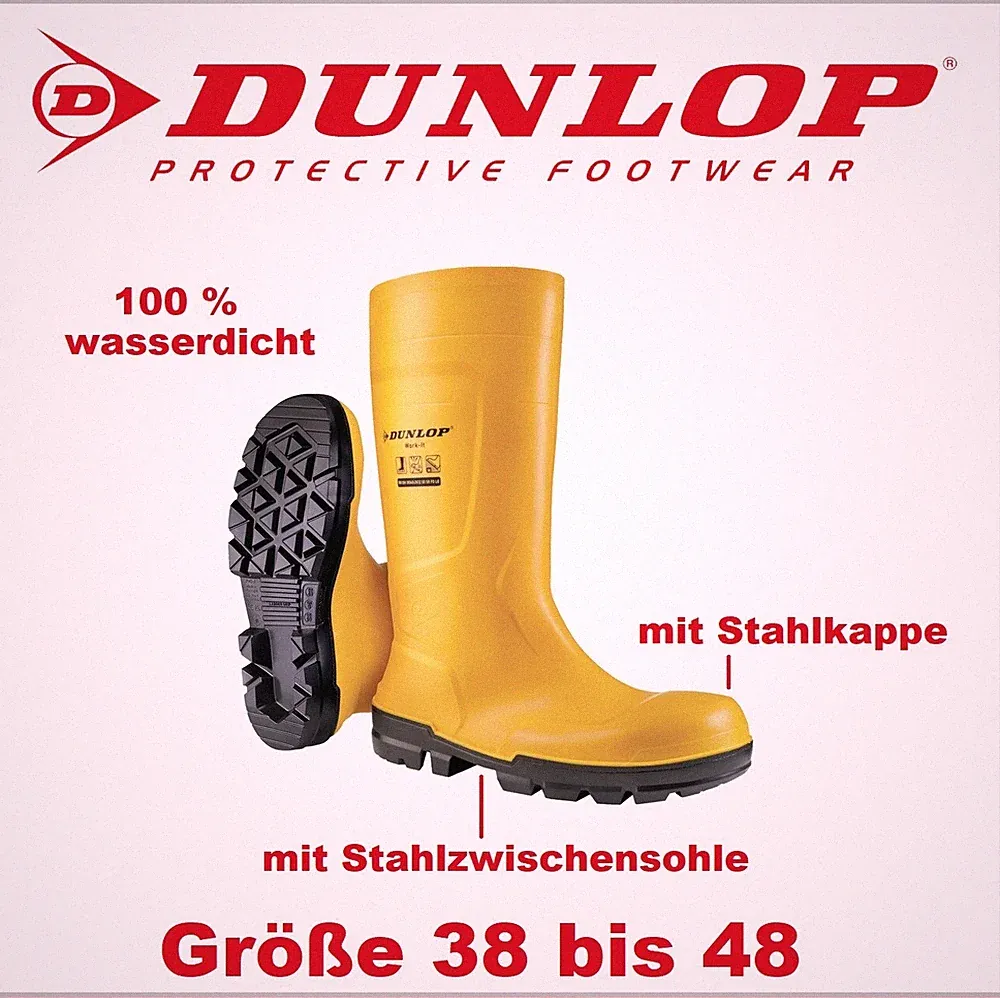 DUNLOP S5 Arbeits Gummistiefel Sicherheitsstiefel gelb Gr. 38-48 mit Stahlkappe