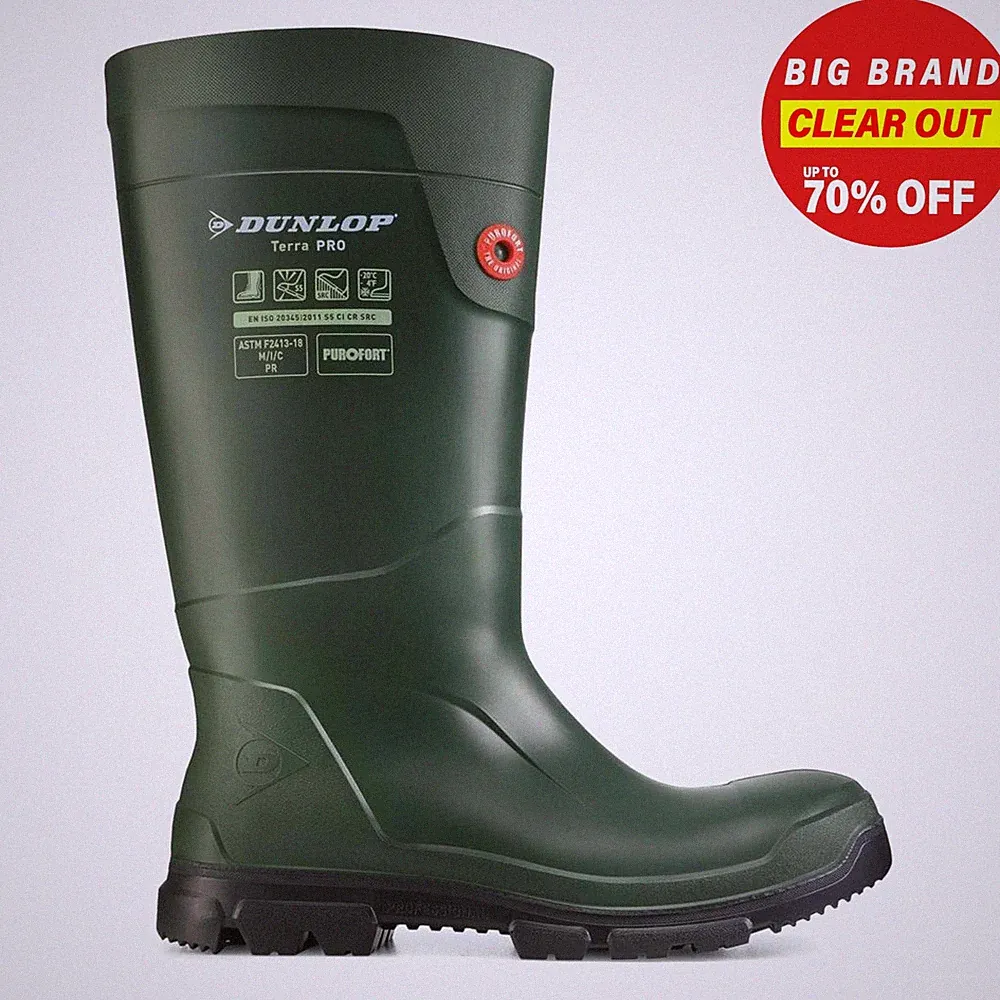 Dunlop TerraPro Sicherheits Wellingtons Slip-On Arbeitsschuh Grün Unisex