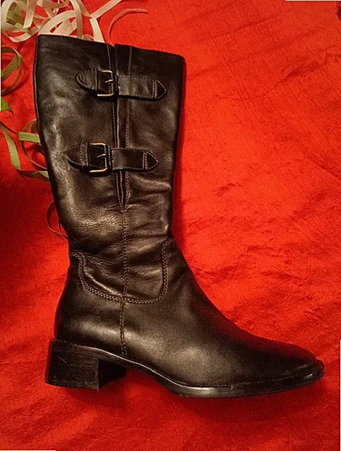 ECCO 38 5 Leder Stiefel hoch bis zum Knie verstellbar Lederstiefel schwarz