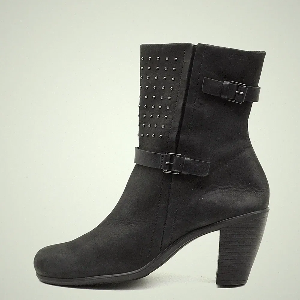 ecco Damen nieten stiefelette absatzstiefel schwarz comfort stiefeletten EU 38