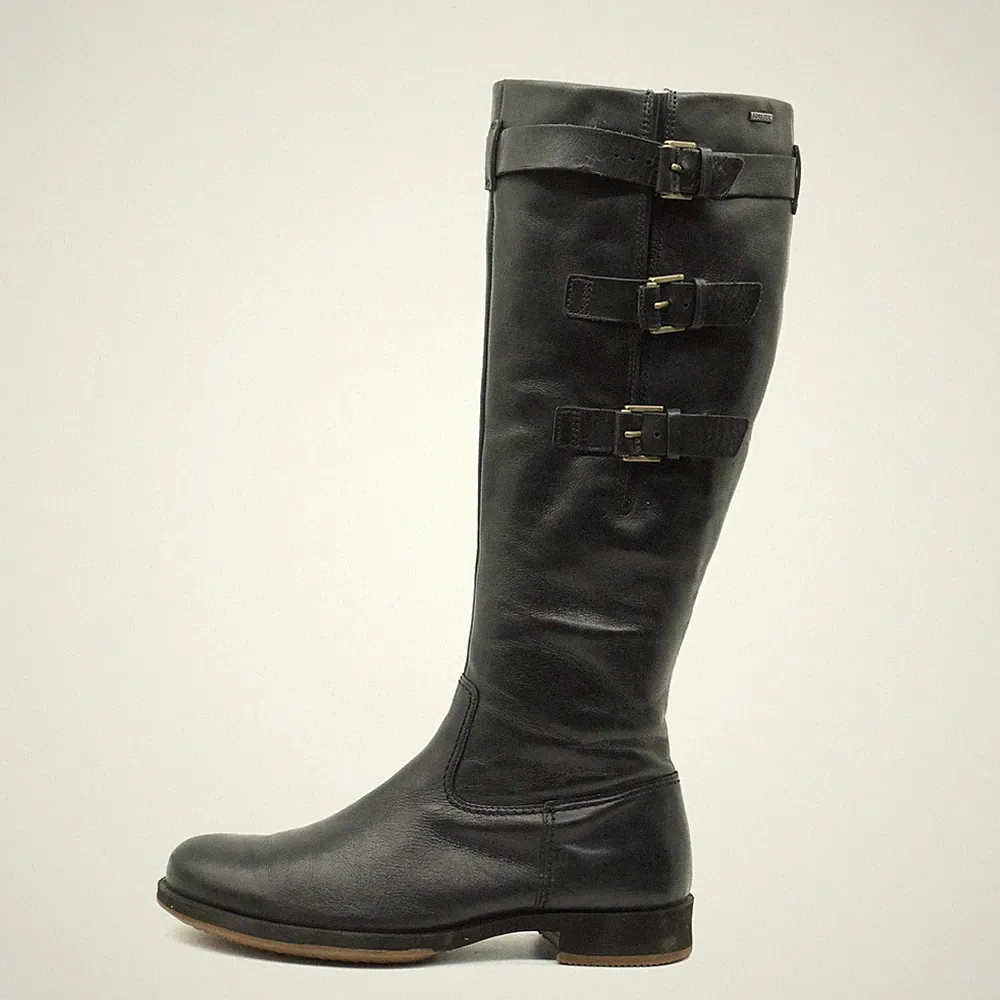 ECCO Damen Reitstiefel Stiefel Schwarz Leder Hoch Schnallen, Komfort EU 39