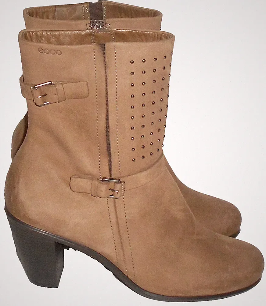 ECCO DAMEN STIEFEL LEDER Gr.40 STIEFELETTE SCHUHE BEIGE ANKLE BOOTIES WIE NEU
