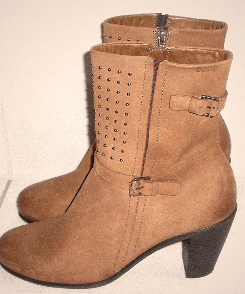 ECCO DAMEN STIEFEL LEDER Gr.40 STIEFELETTE SCHUHE BEIGE ANKLE BOOTIES WIE NEU