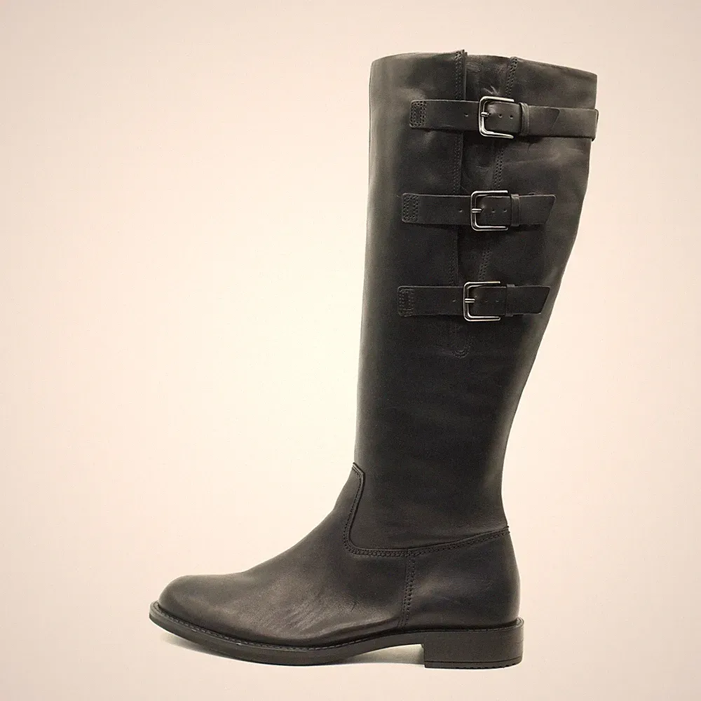 ECCO Damen Stiefel mit Schnallen Schwarz Echtleder Komfort Reitstiefel EU 39