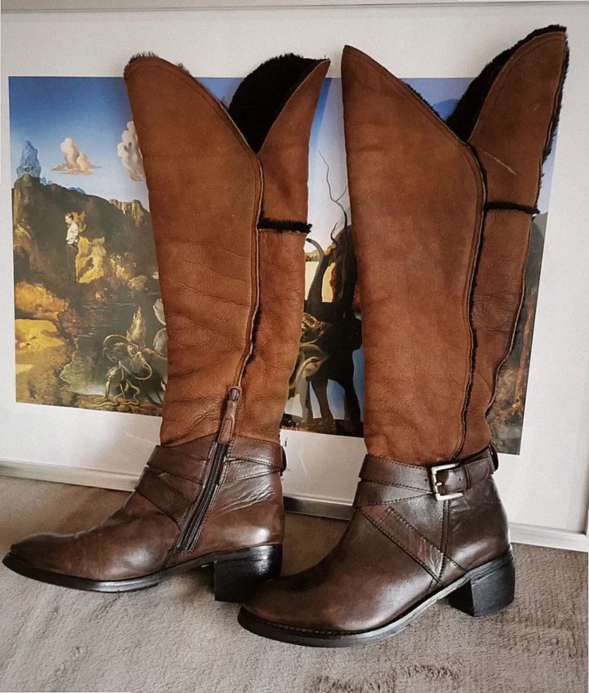 Echt LAMMFELL BUFFALO Stiefel 37 Overknee Lammfell Boots ECHTLEDER Braun