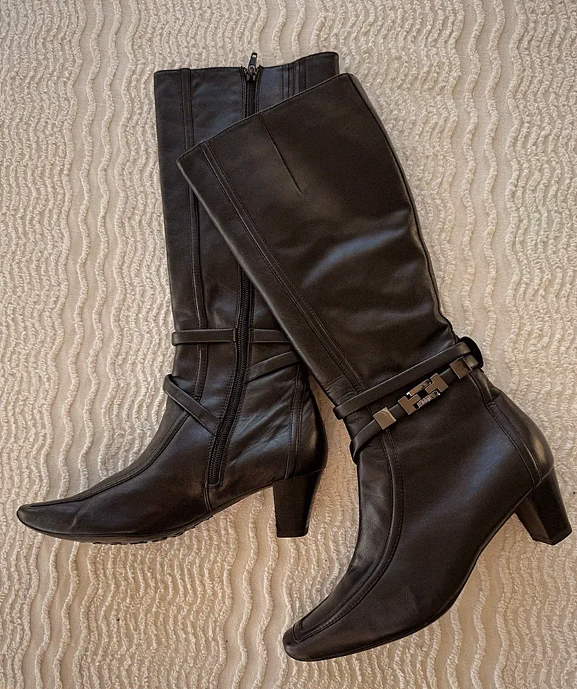 Edle Högl Lederstiefel Gr.38 schwarz 6cm Absatz Langschaft Stiefel LP.300€ 👍