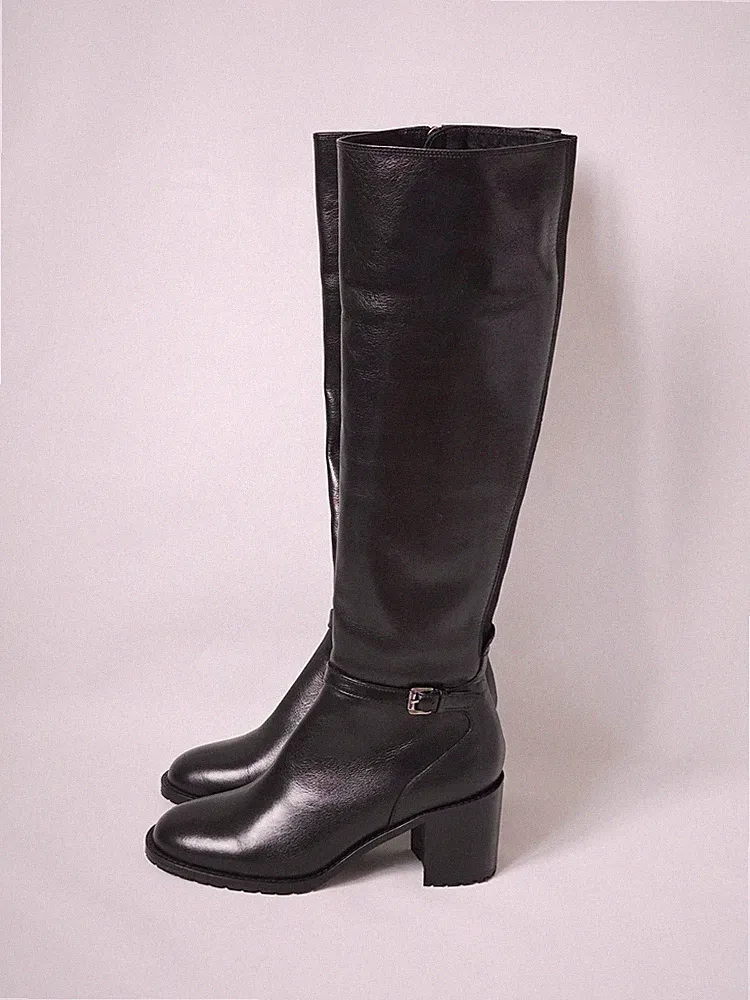 Elegante Damen Langschaftstiefel aus Echtleder Schwarz