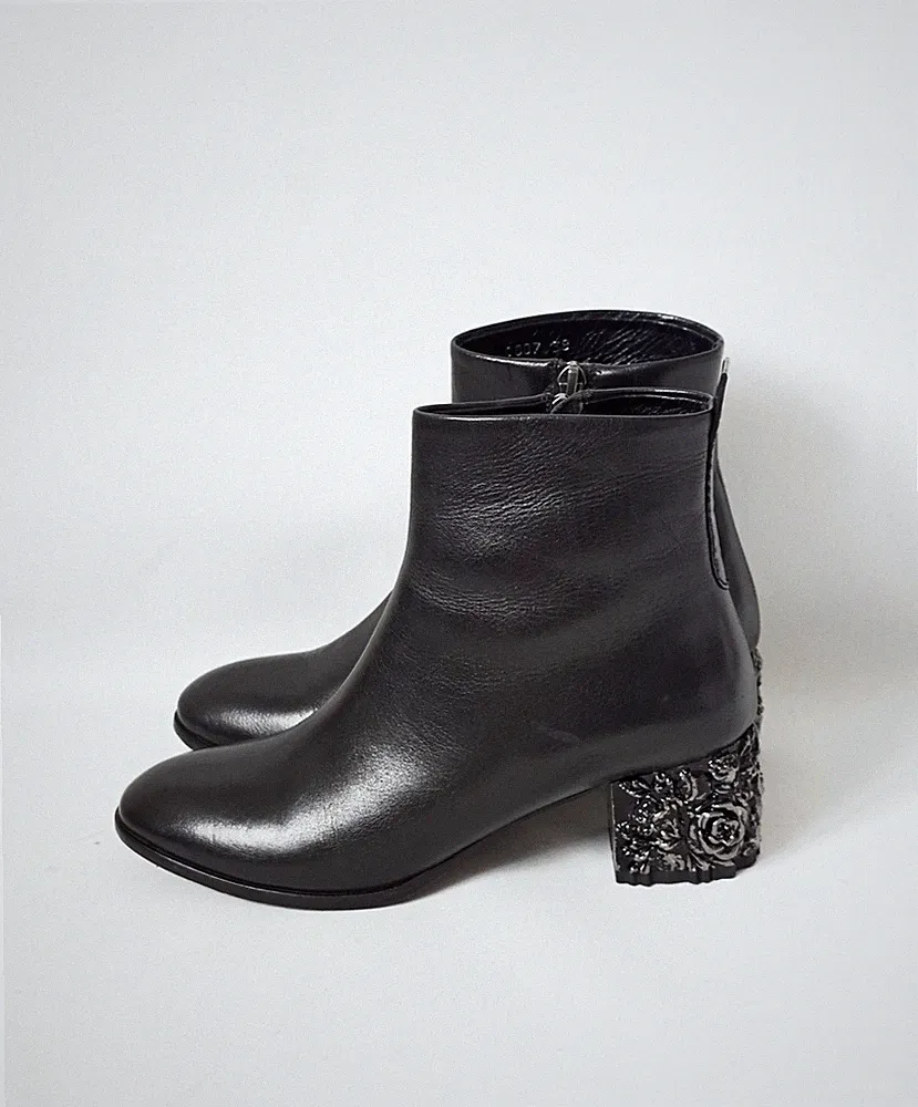 Elegante Damen-Stiefeletten aus Echtleder mit dekorativem Absatz Gr. 38