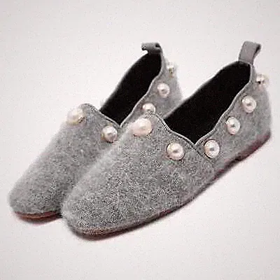 Elegante Halbschuhe Ballerinas Grau Weich Fell Kunstleder 1704