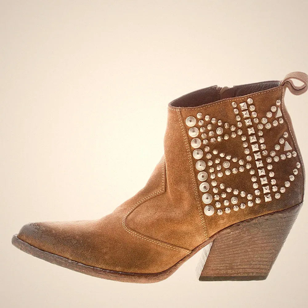ELENA IACHI Damen Schuhe Stiefelette Texano Wildleder gealtert Schlamm Nieten