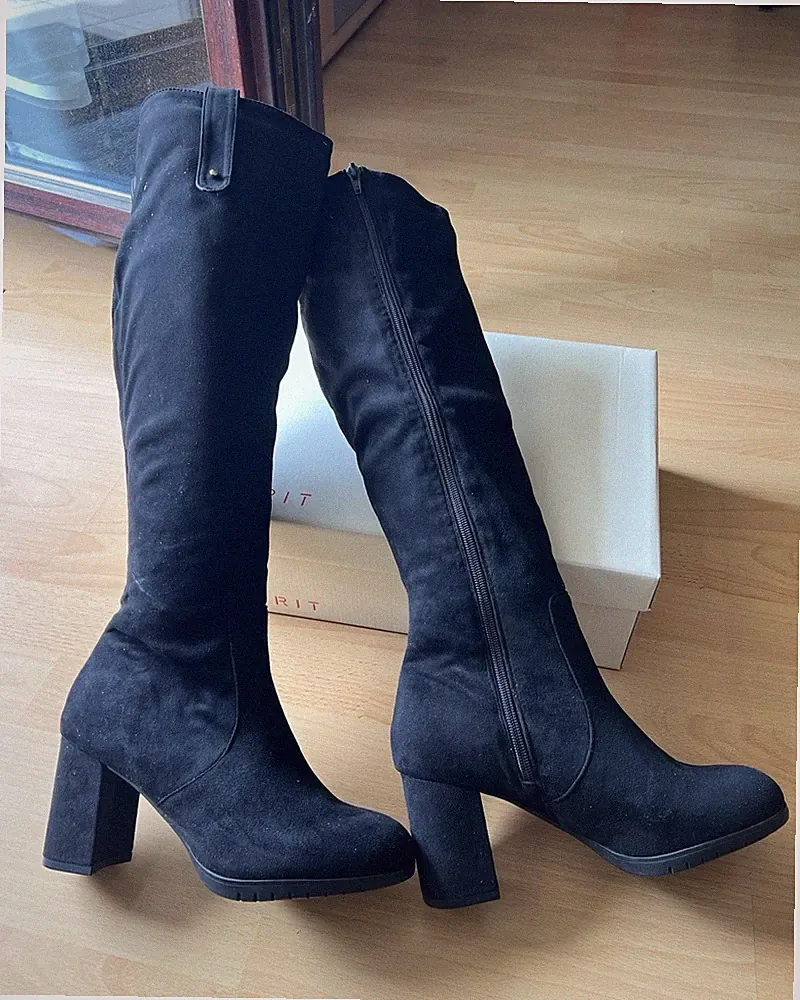 ESPRIT Damen Stiefel Wildleder schwarz EU 38 Blockabsatz hoch
