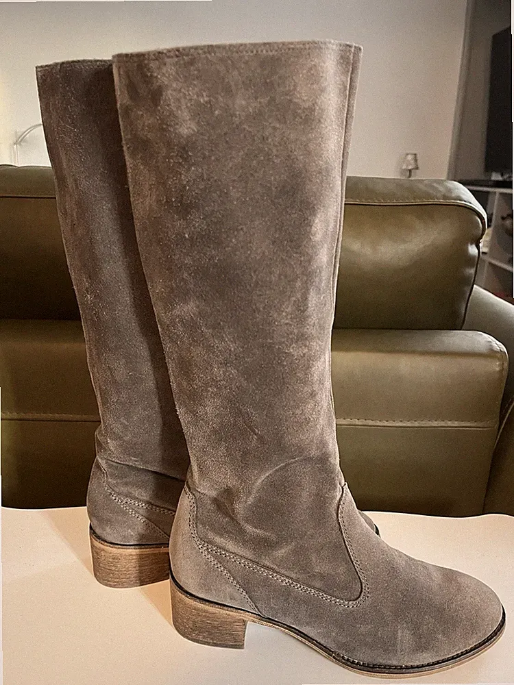 Esprit edc Schuhe Stiefel Langschaft Damen Grau Velourleder Gr.38 WIE NEU
