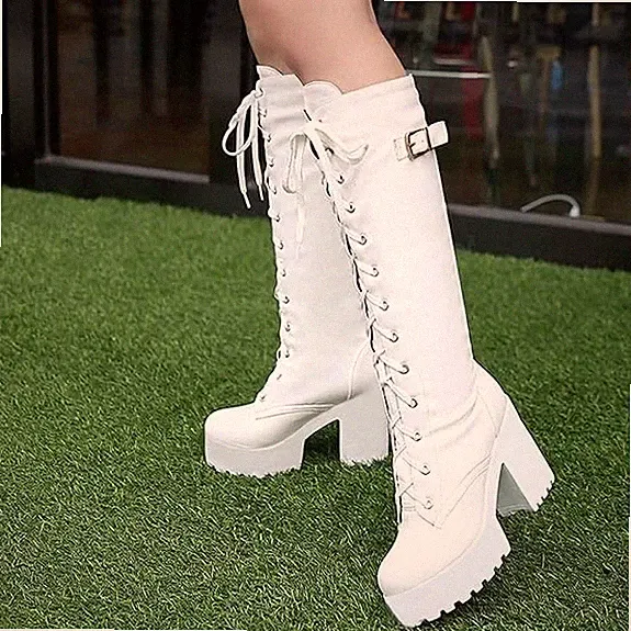 EU39 Damen High Heels Plateau Kniehohe Stiefel mit Blockabsatz Langschaftstiefel