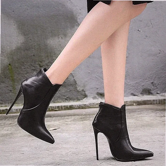 EUR 36 Damen High Heels Ankle Boots Spitz Stiefeletten mit 12cm Absatz Stiletto