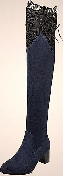 EUR 37 Overknee Stiefel mit Damen Blockabsatz und Schnürung 6cm Absatz Boots Neu