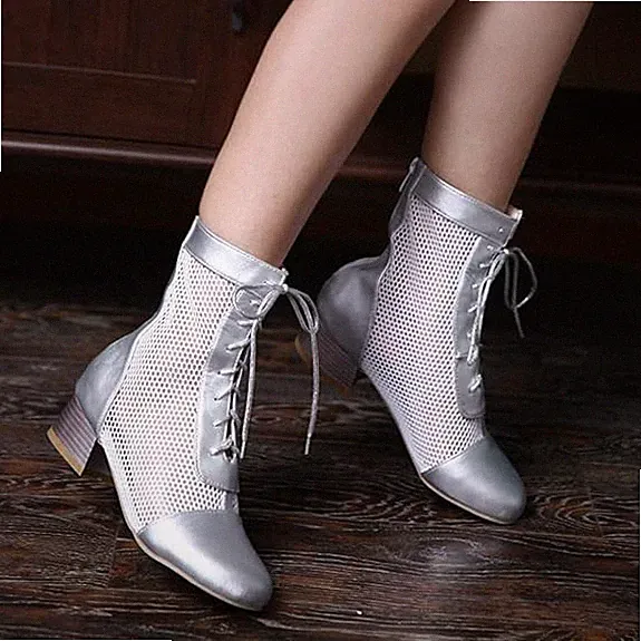 EUR 39 Damen Sommerstiefeletten Mesh Blockabsatz Stiefeletten Schnürung Cut out