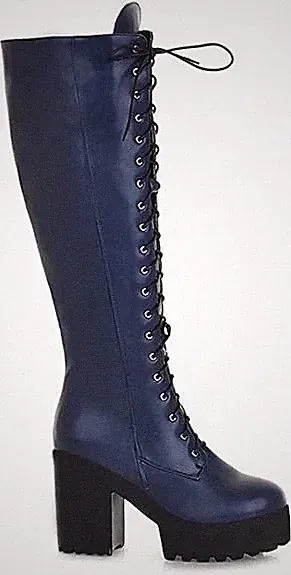 EUR 40 Damen Kniehohe Stiefel mit Blockabsatz und Schnürung Boots Schuhe Neu