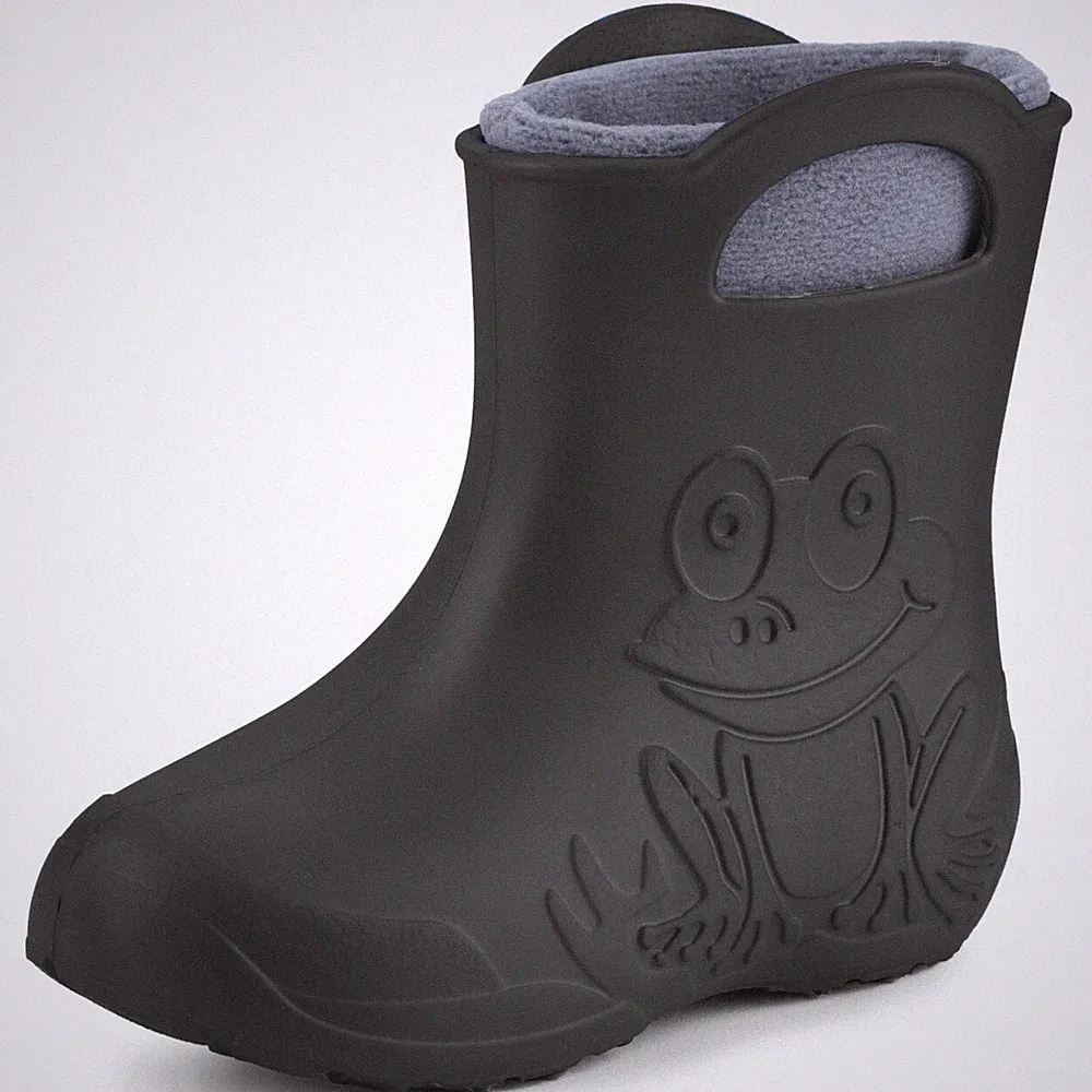 EVA Kinder Jungen Mädchen Gummistiefel Regenschuhe gefüttert LACA03 Carbone/G...