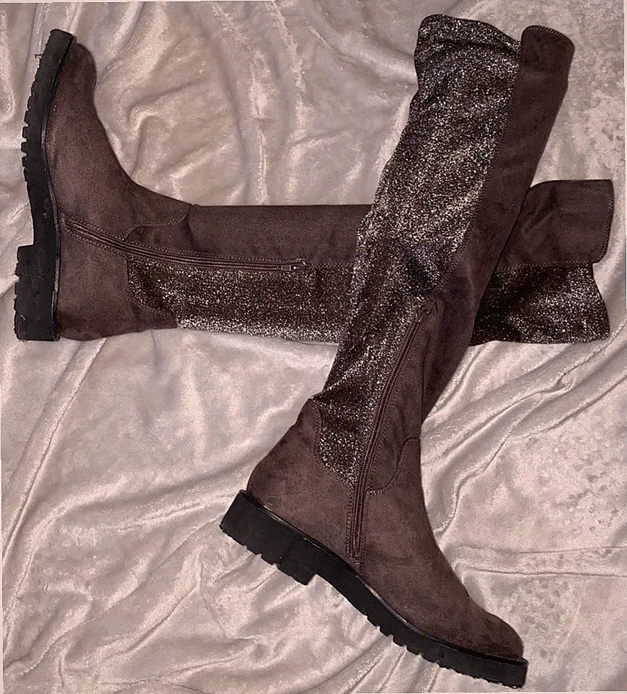 Extravagante Overknees Bugatti 40 / 7 Wildleder Braun Glitzer Strech