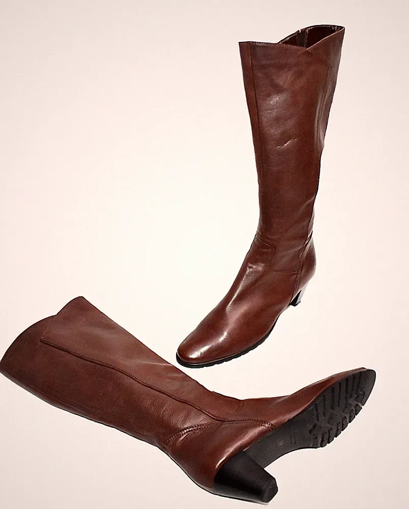 FABIANI VINTAGE DAMENSTIEFEL BOOTS ECHTLEDER WARMFUTTER COGNAC 38 #S1-4#