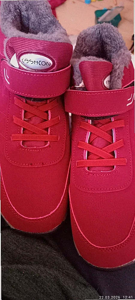 Fashion Damen Schneestiefel rot Kunstfell Klettverschluss flach Anti-Rutsch