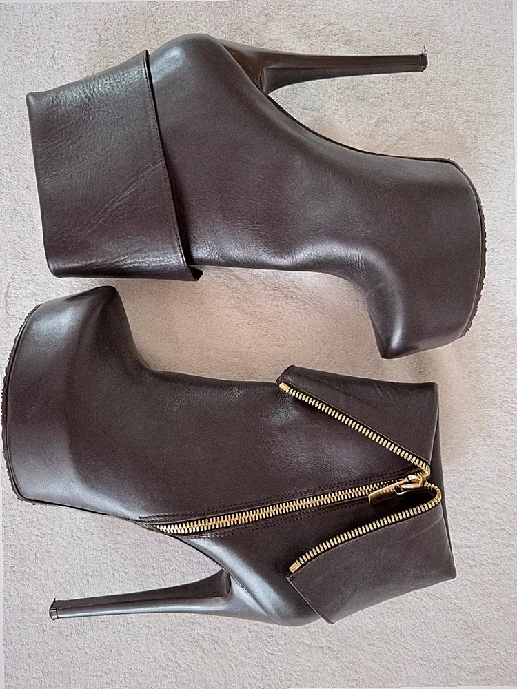 fast neue Designer High Heel Plateau Echtleder Stiefelette Euro 40 dunkelbraun