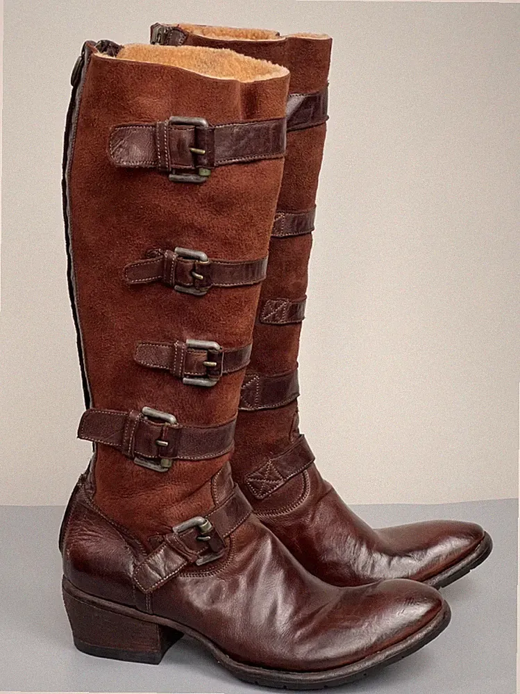 FAUZIAN JEUNESSE Kniestiefel Schuhe Lammfell Lammfell Leder Größe 38 Schnalle