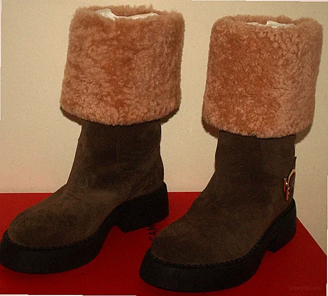 Ferragamo Boots/Stiefel aus Veloursleder mit Shearling Gr. 40