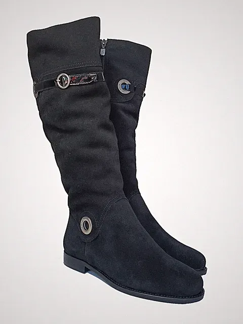 Fiorangelo Schwarz Wildleder Winter Kniehohe Stiefel Seitlicher Reißverschlus...