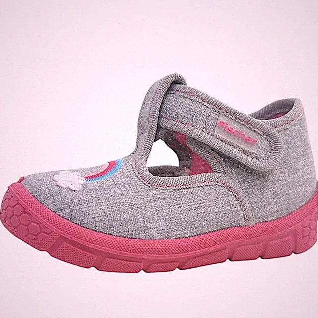 Fischer Markenschuhe Kinder Klett Hausstiefel Hausschuh Grau