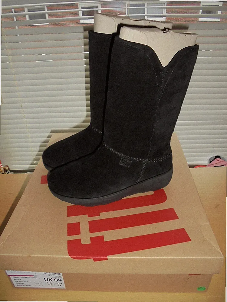 FitFlop 100%Wildleder+Lammfell, gr.37 (UK 4)Keil-Absatz schwarz neu OVP NP-220