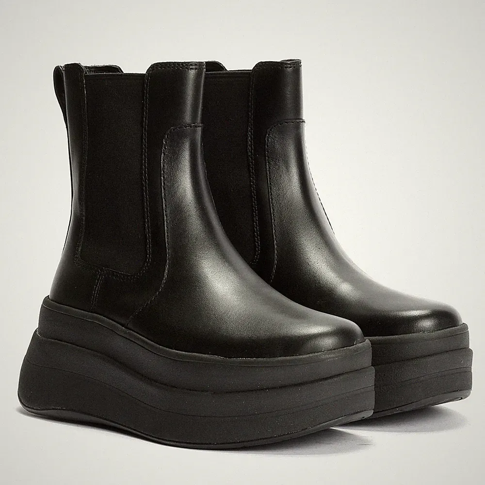 FitFlop F-Mode Leder Damen Schwarze Stiefel
