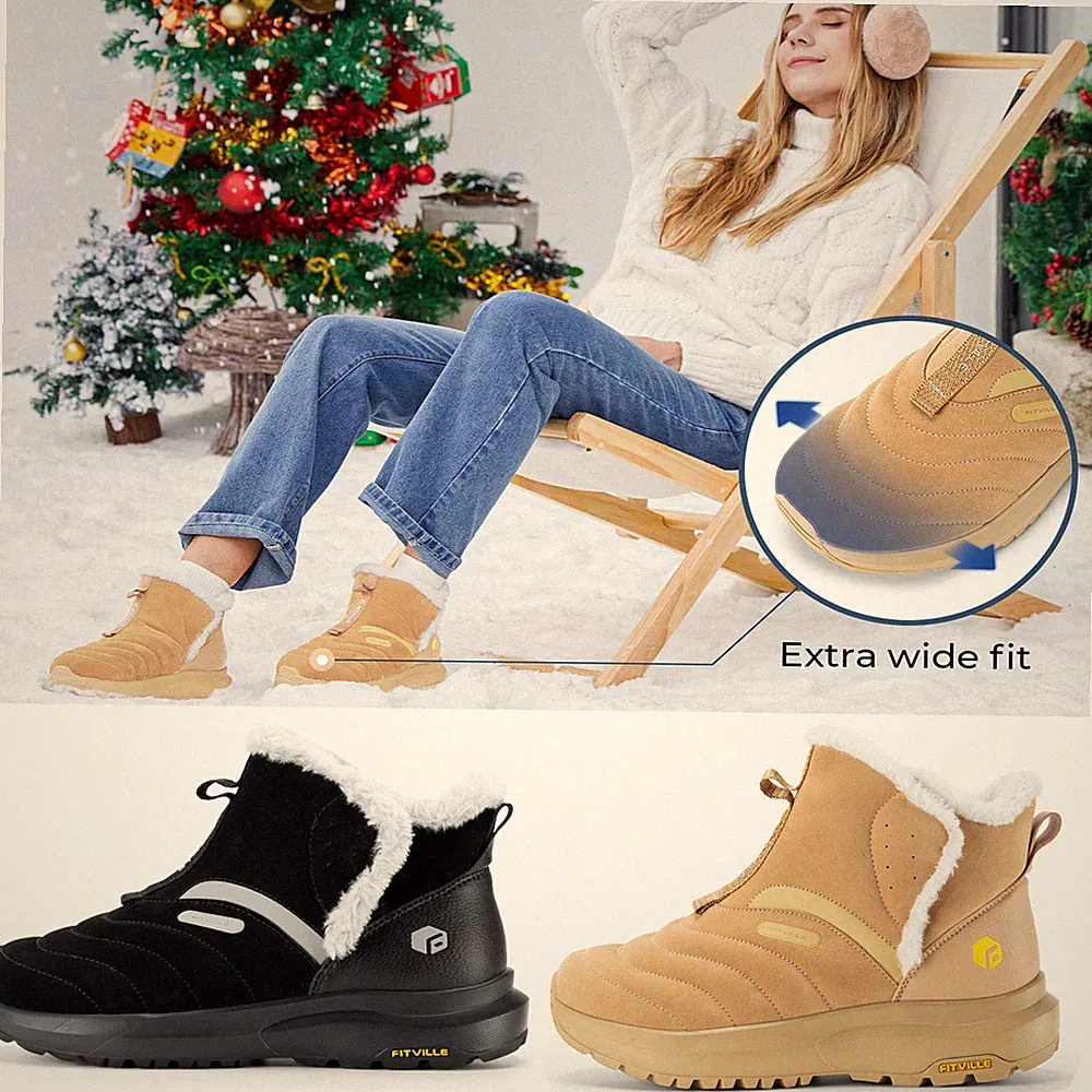 FitVille Damen Winterstiefel Extra Weit Warm Schneestiefel Stiefeletten