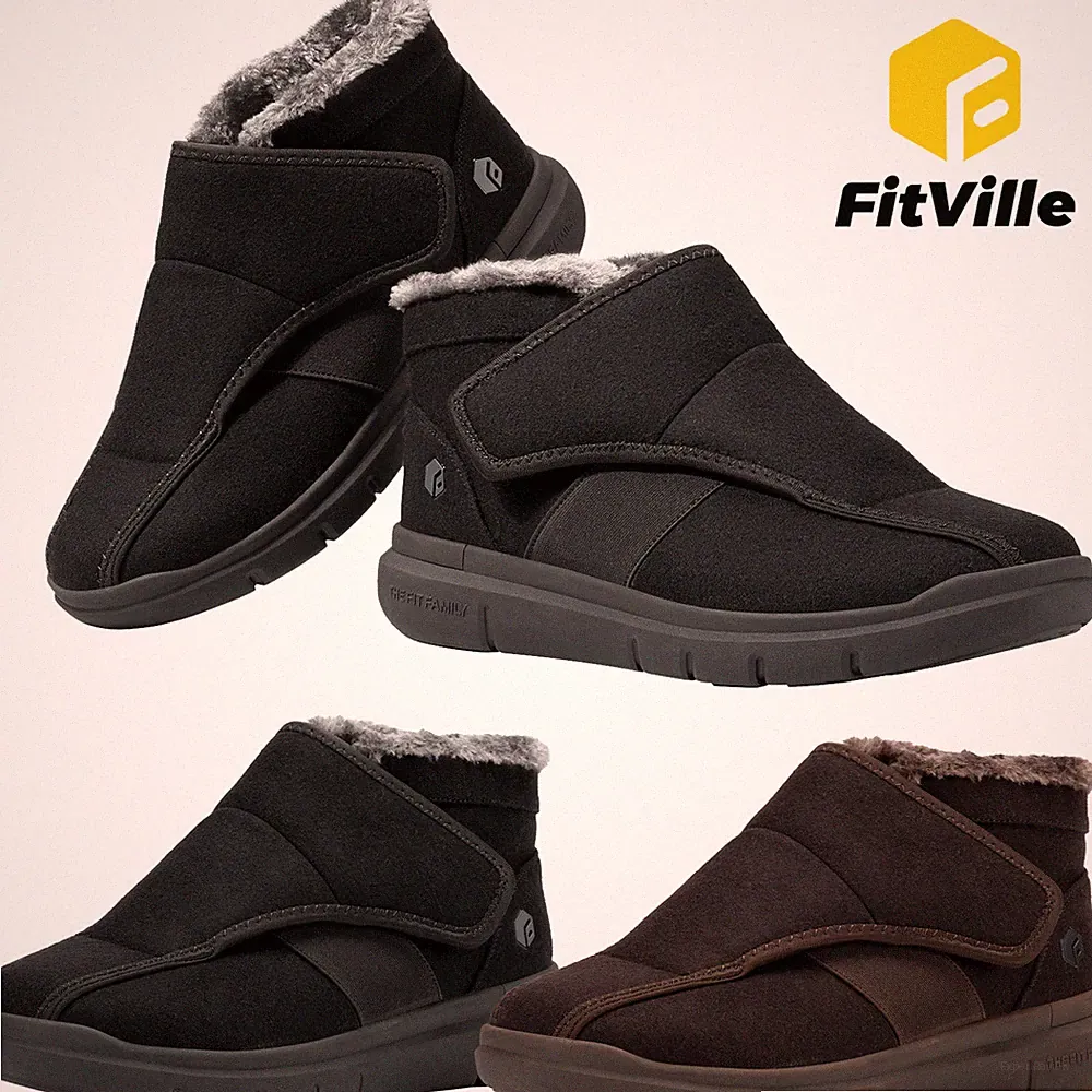 FitVille Extra Weit Warme Winterschuhe Damen mit Klettverschluss Winterstiefer