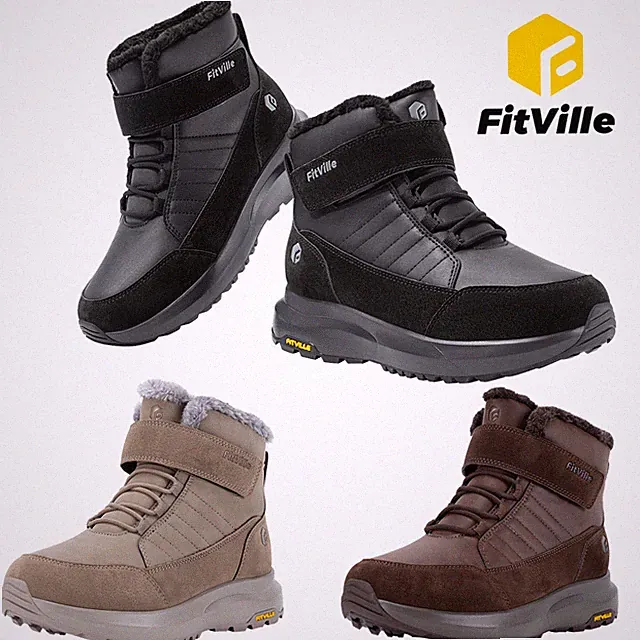 FitVille Winterboots Herren Klettverschluss Kurzschaft Warm Gefüttert Stiefel