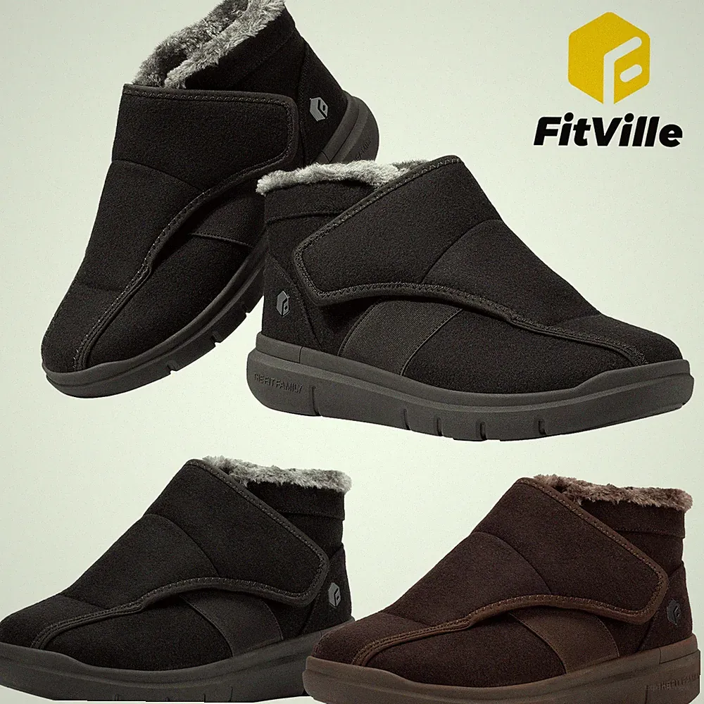 FitVille Winterschuhe Damen Extra Weit Klettverschluss Senioren Warm Gefüttert