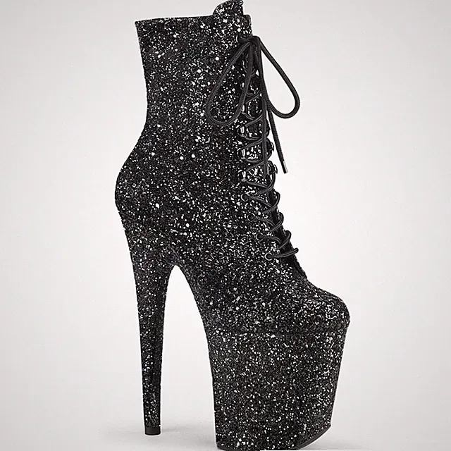 FLAMINGO-1020GWR Pleaser High-Heels Plateaustiefeletten rundum schwarz Glitter