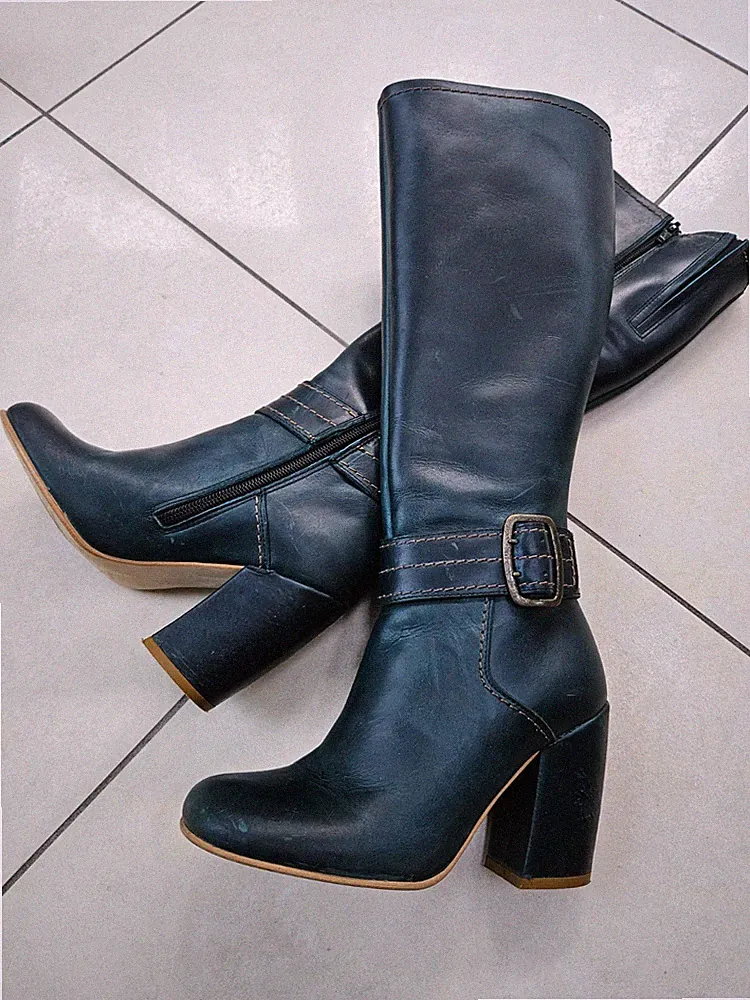 Fly London ARTE Petrol Langschaft Stiefel EU 36 Blockabsatz Echtleder