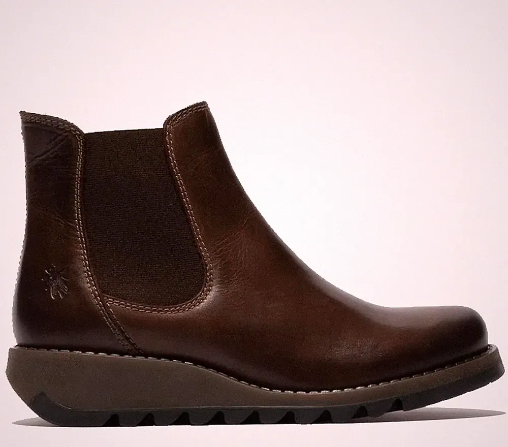 Fly London Damen Braune Salv Stiefel Chelsea Leder Knöchel Freizeit Keil UK 3-8