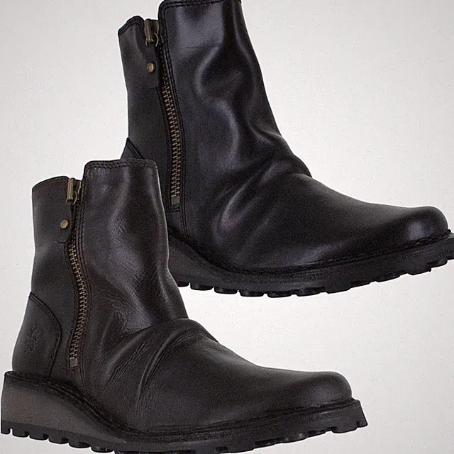 Fly London Damen-Chelsea-Stiefeletten Mon Keilabsatz Reißverschluss Leder Größe 4 bis 8
