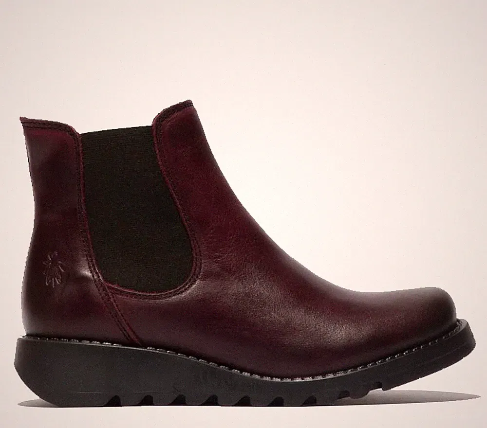 Fly London Damen Rote SALV Chelsea Boots Leder Absatz Business Ankle