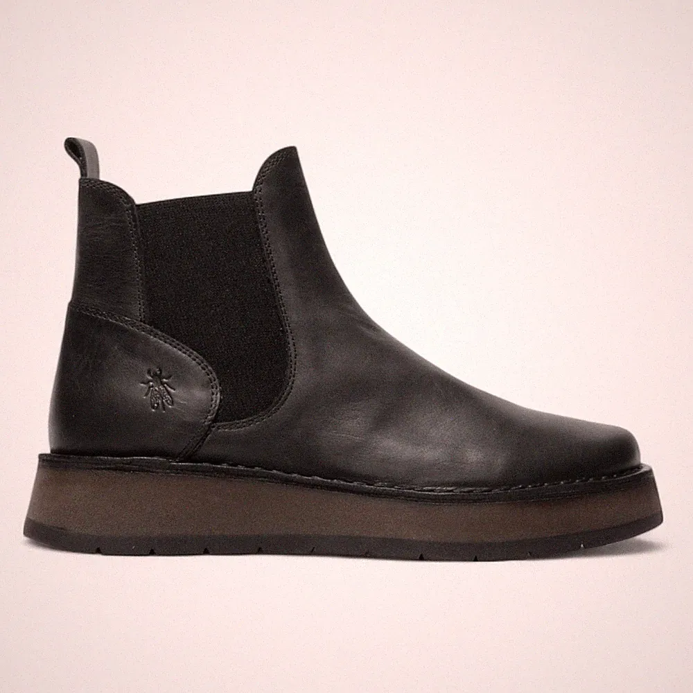 Fly London Damen Schwarz RAWI131 Stiefel Chelsea Leder Knöchel Zug Komfort Schuh